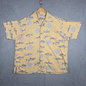 Columbia Shirt Mens Size XL Camp Loop Collar Tarpo Fish All Over Print Loose Fit